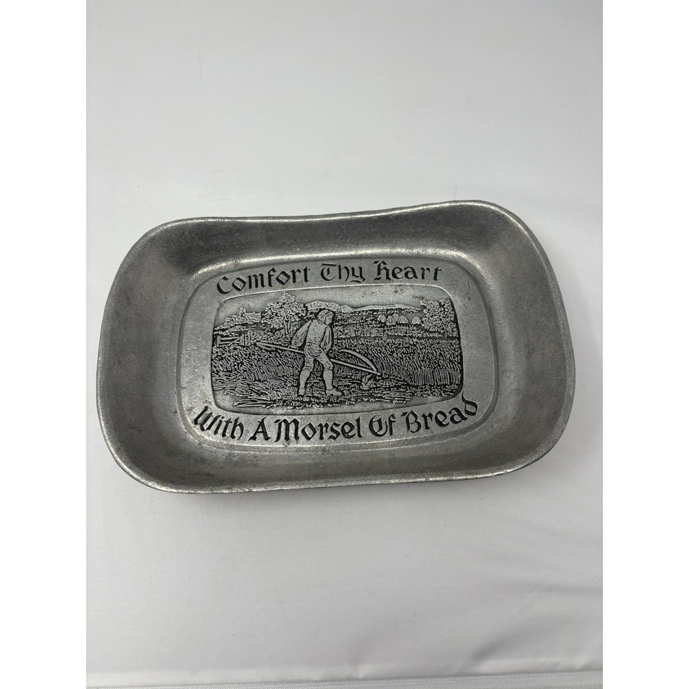 VTG Wilton Pewter Serving Trinket Dish Comfort Thy Heart With A Morsel Of‎ Bread
